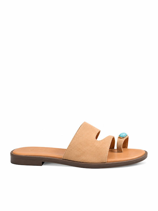 Baroque Leather Women's Flat Sandals Beige