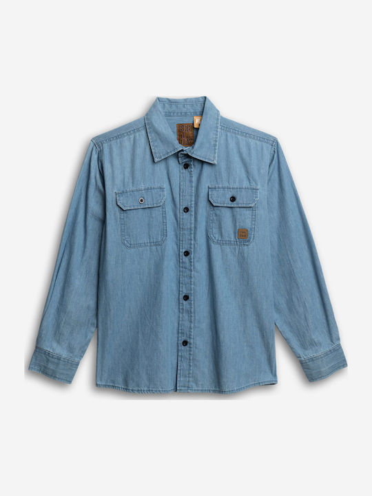 Kids Long-Sleeved Denim Blue Shirt