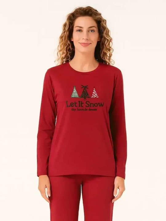 Mihra Winter Damen Schlafanzug Set Rot