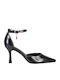 Pointed Toe Heels in Patent Leather with Strap Black