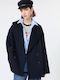 Wool Women's Half Coat Navy Oversized with Buttons