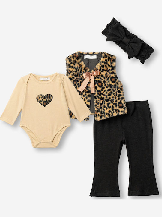 Kids Set with Pants & Coat 4 Pieces Beige