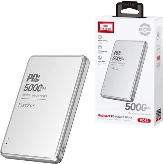 Earldom ET-PD53 MagSafe Power Bank 5000mAh 15W Power Delivery Ασημί