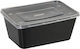 Microwave Container Rectangular Black Lid 1000ml 50pcs 2-70980