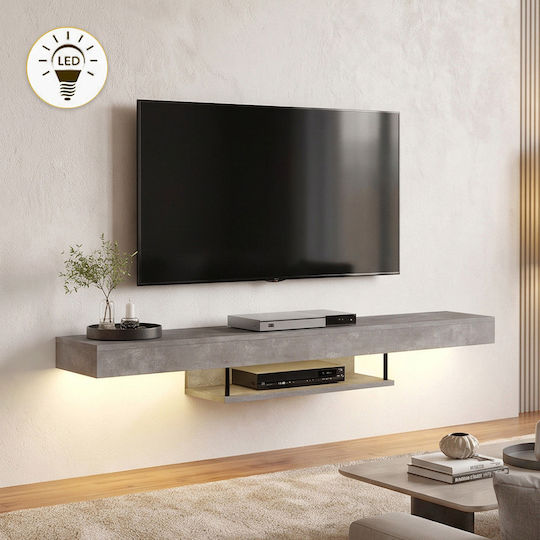 Albares TV Stand from Metal & Wood with LED Lighting Concrete Grey L150xW29.6xH22cm
