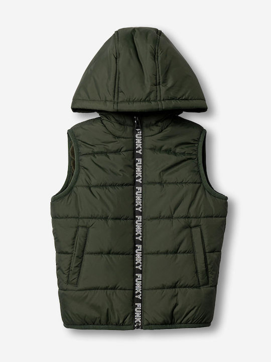 Kids’ Casual Short Sleeveless Hooded Jacket Khaki