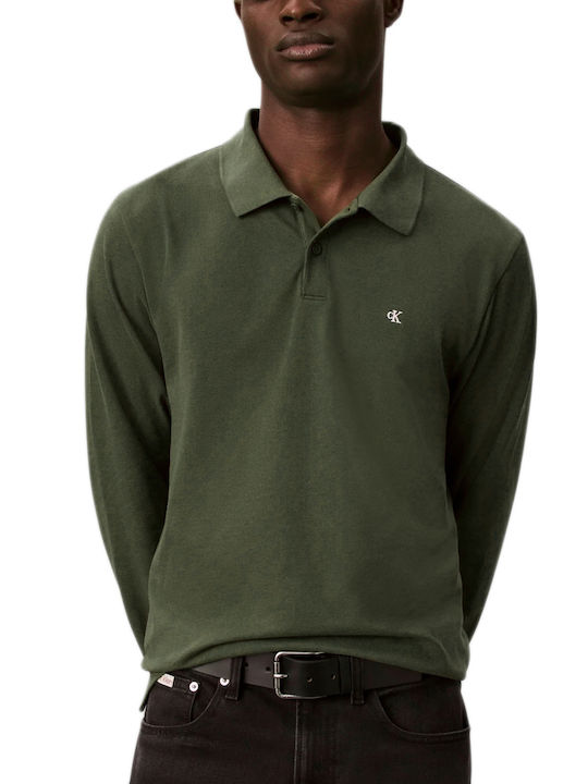 Calvin Klein Polo Μπλούζα Μακρυμάνικη Χακι