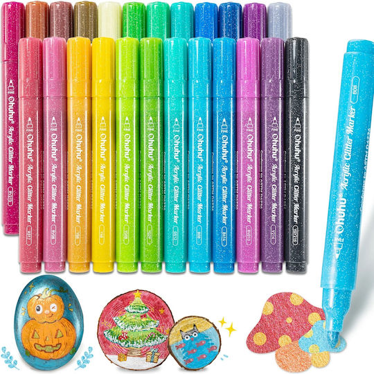Ohuhu Markere de pictură Acrilic 3mm cu Glitter Set 24 Culori