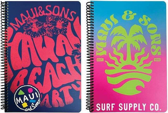 Maui & Sons Spiral Ruled Notebook B5 2 Subjects (Various Designs or Colours)