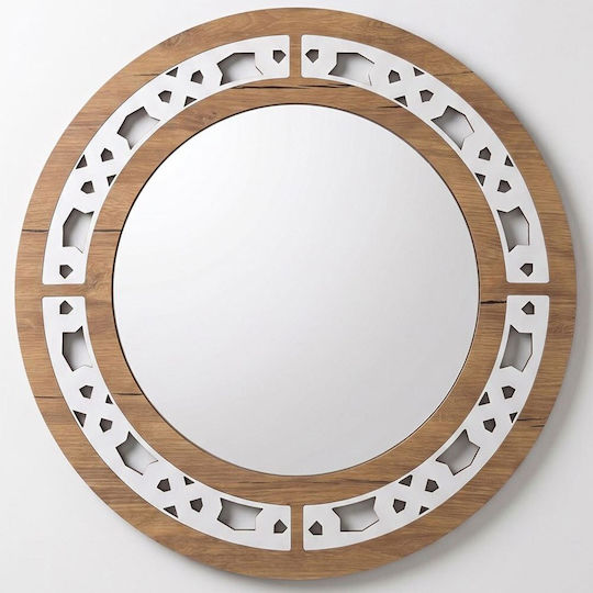 Hanah Home Wall Mirror with Brown Wooden Frame Diameter 58cm