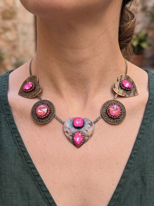 Necklace with Heart Design with Pink Gold Plating Pink