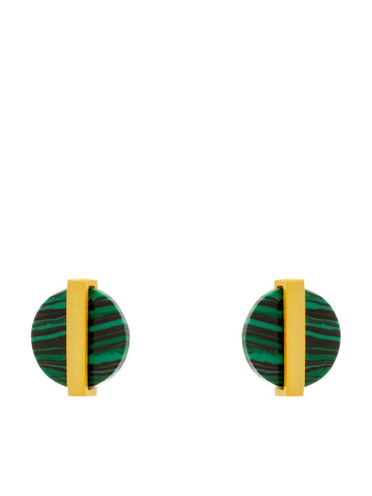 Bizoutaki Silver Gold Plated Stud Earrings with Stones