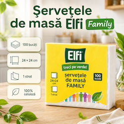 Elfi Family Șervețele De Masă 100 Bucăți 24 X 24 Cm Alb Neîngrășat