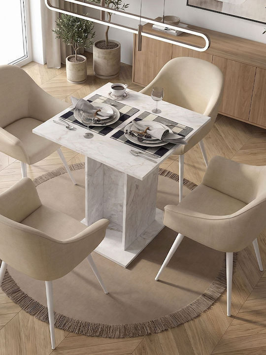 Allos Square Kitchen Table Wooden White 75x75x77cm