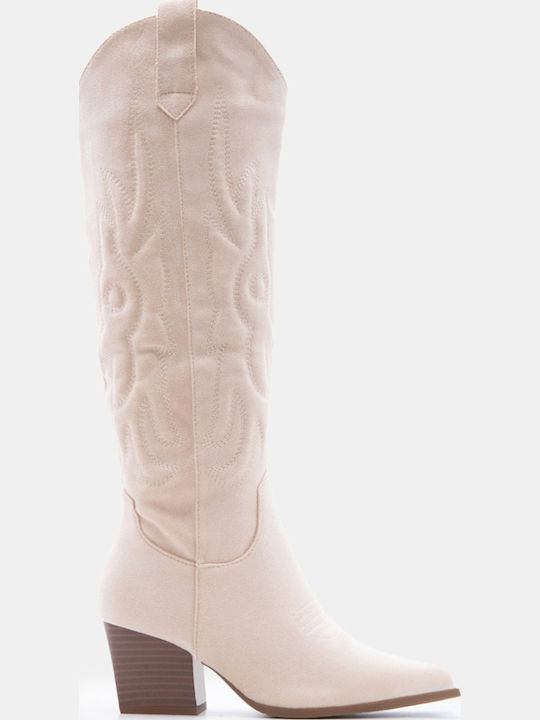 Luigi Women's Boots Cowboy with Medium Heel Beige