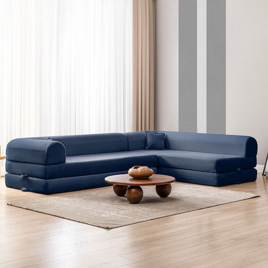 Legom Eco Corner Couch Bed Artificial Leather Navy Blue