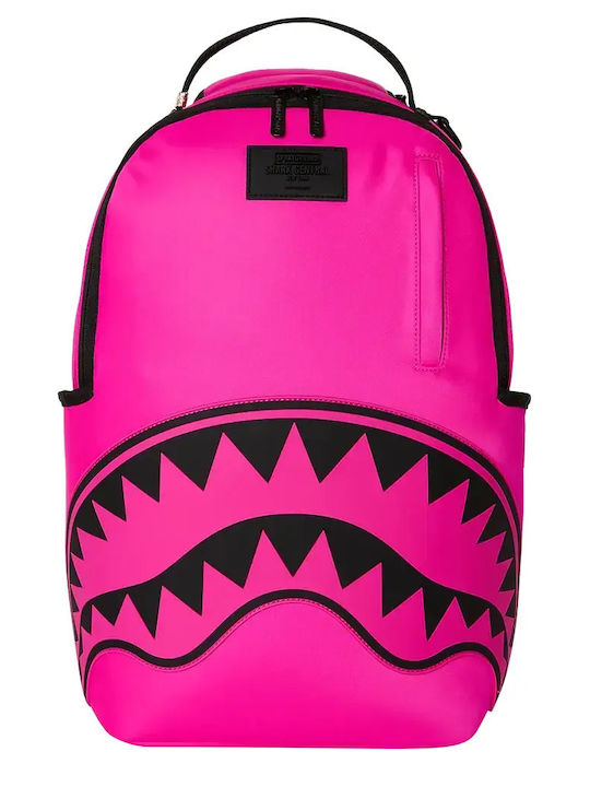 Sprayground Σχολική Τσάντα Πλάτης Γυμνασίου - Λυκείου SHARK CENTRAL WHITE STENCIL SHARK PINK NYLON 29 x 15 x 46εκ