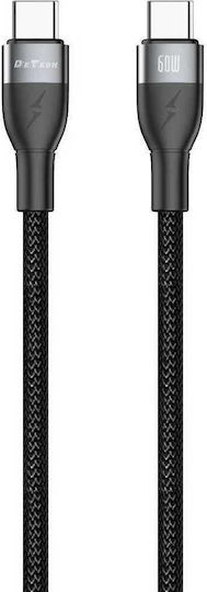 DeTech DeTech USB Type-C Cable Male - USB-C 60W PD Black 1m