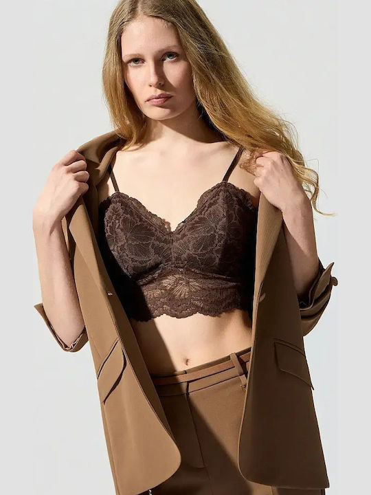 BSB Women's Crop Top with Spaghetti Straps & V-Neck Brown