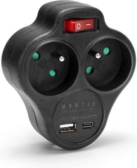 Montis Πολύπριζο με USB-A, USB-C και Διακόπτη Χωρίς Καλώδιο