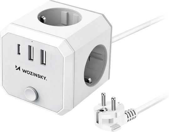 Wozinsky PowerCube 4 Sockets with 2 USB-A 1 USB-C Switch and 1.8m Cable