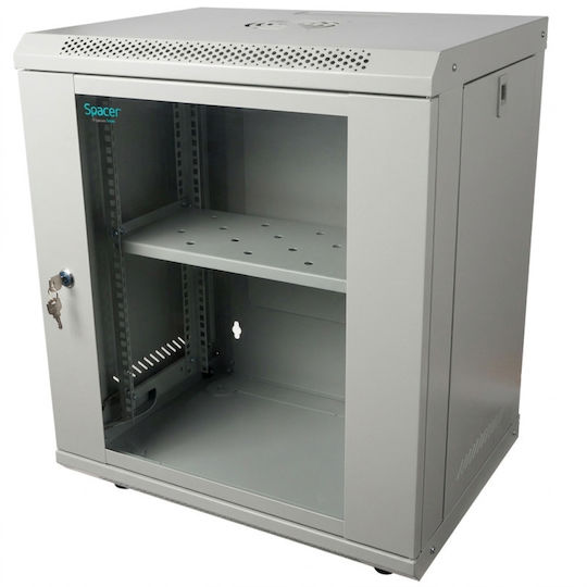 Dulap Rack Spacer 19" 12u 500x400mm Montat Pe Perete Kit De Asamblare Ușă Din Sticlă Gri Lacăt Panouri Detasabile Unu