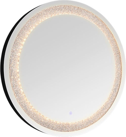 Mirrors & More Καθρέπτης Τοίχου με Λευκό Ξύλινο Πλαίσιο & LED Φωτισμό Διαμέτρου 60cm
