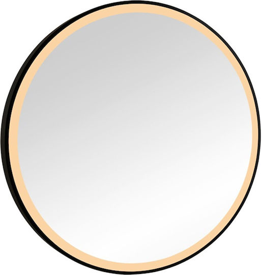 Mirrors & More Καθρέπτης Τοίχου με Μαύρο Μεταλλικό Πλαίσιο & LED Φωτισμό Διαμέτρου 80cm