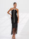 Rochie de Vară Midi de Seara Spate Deschis Negru