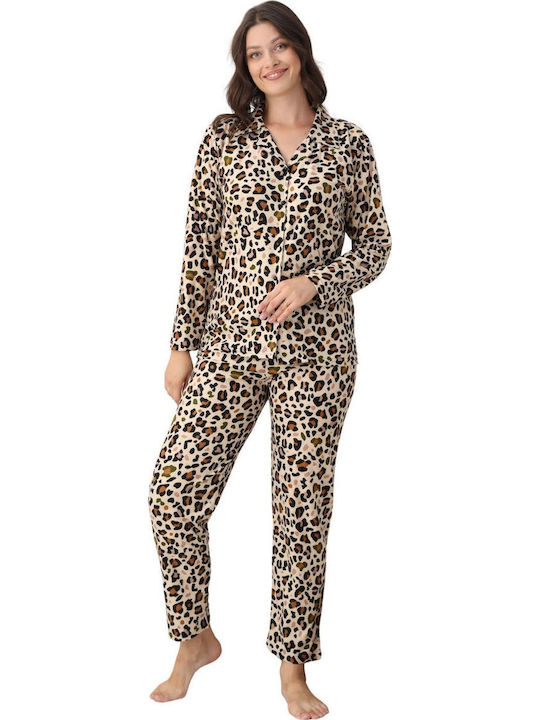 Boyraz Winter Damen Schlafanzug-Set Leoparden
