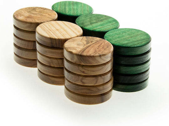 Manopoulos Joc de Dame pentru Backgammon din Lemn de Măslin Verde 3.6cm