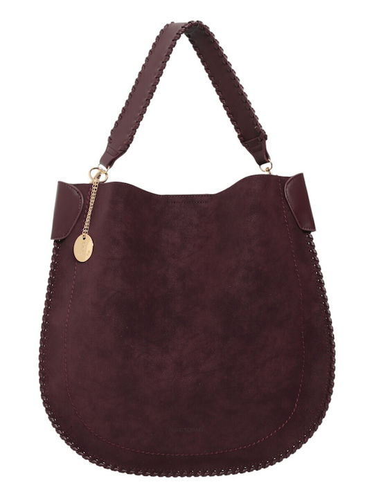 Fabric Women's Shoulder Crossbody Bag Suede Burgundy