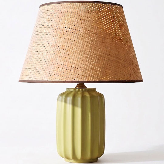 Opviq Pistacia Table Lamp for E27 Bulb Holder with Beige Shade and Green Base