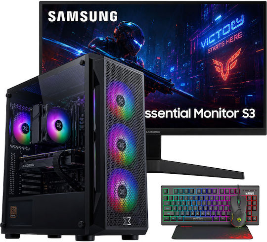 Vengeance Blackhollow-V96 Гейминг Настолен компютър (Ryzen 7-8700F/32GB DDR5/1.0TB SSD/Radeon RX 9060/Без операционна система) с Клавиатура (Международен английски) и Монитор Samsung 24″ LS24F330EAUXEN
