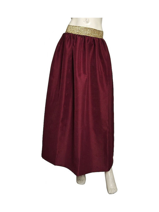 Damen Traditioneller Rock Brokat Burgunder Elastische Goldene Gürtel Mark177 Burgundy Damen Traditioneller Rock Brokat Burgunder Elastische Goldene Gürtel Mark177 Burgundy