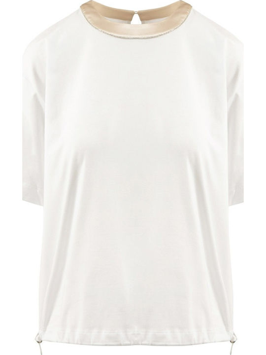 Peserico Women's Cotton Short Sleeve Beige Top