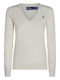 Cable-Knitted Damenpullover Aus Wolle Mit V-Ausschnitt Beige