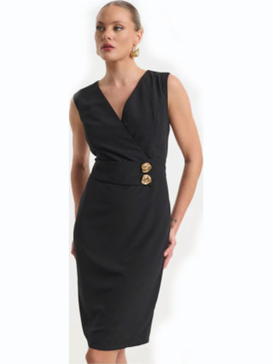 Rochie de Vară Midi de Seară Rochie-cămașă Wrap-Around Neagră