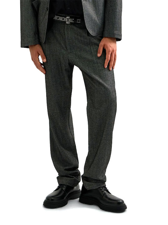 Men's Elastic Tapered Trousers Grey- White