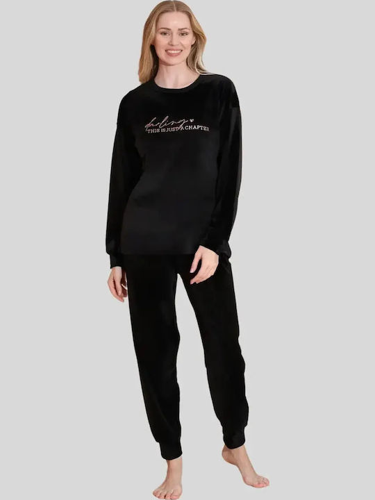 Boyraz Boyraz Damen Schlafanzug Set Winter Schwarz