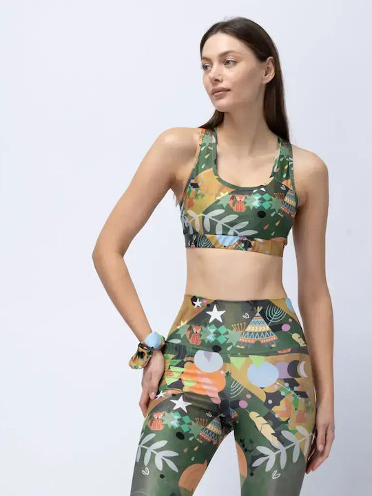 Women's Athletic Sports Bra Green Rooted with Light Padding