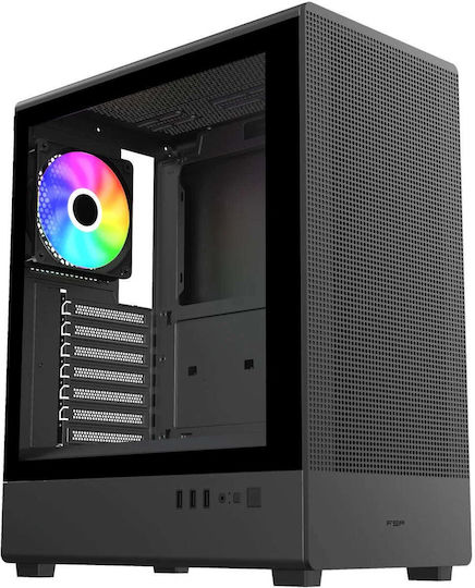 FSP/Fortron M221 Gaming Midi Tower Computer Case with Side Window and ARGB Lighting Black