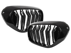 Bmw 5 G30 G31 2017 Headlight Grille Covers Kidneys Left + Right Set Black Glossy Double Bar Bmw 5 G30 G31 2017 Headlight Grille Covers Kidneys Left + Right Set Black Glossy Double Bar
