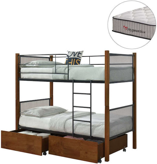 Kinderbett Koje Einzeln mit Matratze & Stauraum Braune 90x190cm