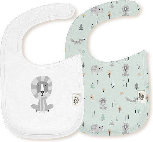 Interbaby Αδιάβροχη Σαλιάρα από 100% Βαμβάκι με Αυτοκόλλητο White Green 2τμχ