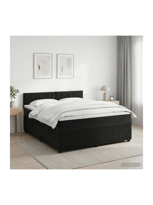 Легло King Size Облечено в Кадифе Черно с Дъски...
