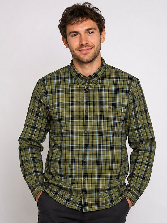 Long Sleeve Denim Shirt in Regular Fit Checked Black