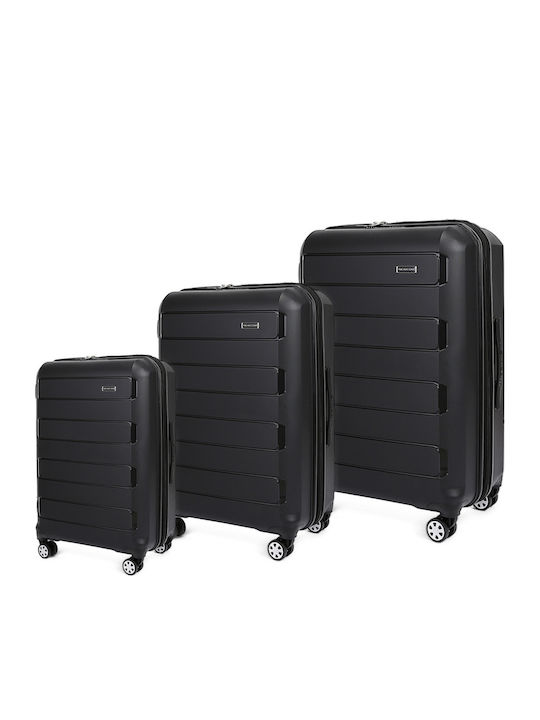 Newcom Suitcases Hard Black Maximum Height 71cm Set of 3pcs