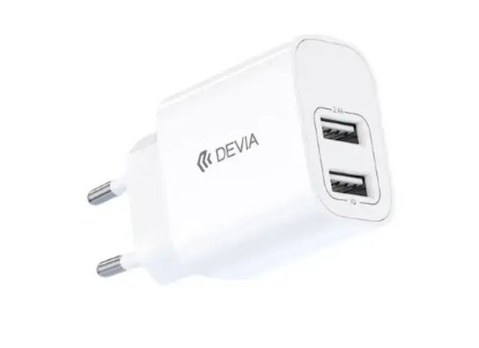 Devia Wireless Charger With 2 USB-A Output Ports 12W White Lite2