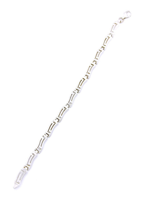 PS Silver Women's Chain Bracelet with Meander Design in Silver 17.5cm